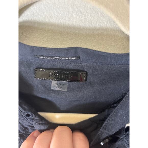 Mother Black Long Puff Sleeve Button Up Cropped Shirt Sz M - Picture 2 of 3